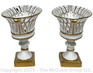 Two (2) Reticulated Regency White Porcelain and Gold Gilt Basket Compotes
