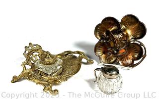 Brass and Crystal Inkwells