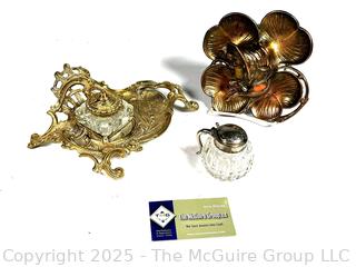 Brass and Crystal Inkwells