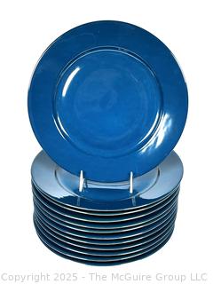 Set of Twelve (12) Blue Porcelain LaFarge Limoges France Dinner Plates