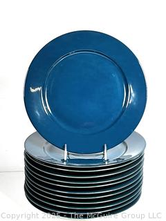 Set of Twelve (12) Blue Porcelain LaFarge Limoges France Dinner Plates