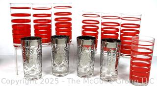 Set of Glass Red Striped Tumblers and Kimiko Silver Knight Barware