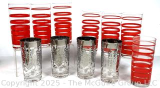 Set of Glass Red Striped Tumblers and Kimiko Silver Knight Barware
