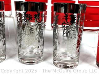 Set of Glass Red Striped Tumblers and Kimiko Silver Knight Barware