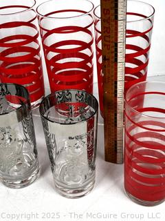 Set of Glass Red Striped Tumblers and Kimiko Silver Knight Barware