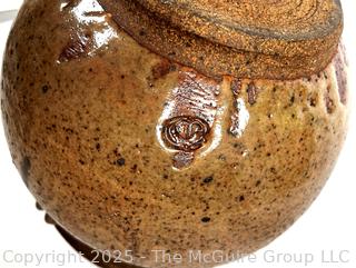 Brown Glazed Double Handled Stoneware Pot.  10"