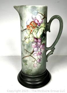 French Limoges Hand Painted Porcelain Wine Pitcher with Grapes