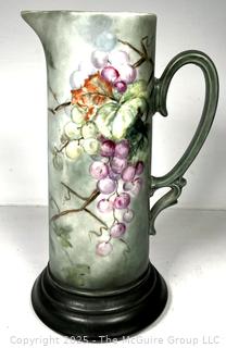 French Limoges Hand Painted Porcelain Wine Pitcher with Grapes