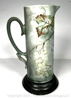 French Limoges Hand Painted Porcelain Wine Pitcher with Grapes