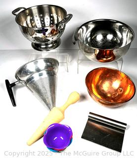 Group of Kitchenware Including Copper Mixing Bowl
