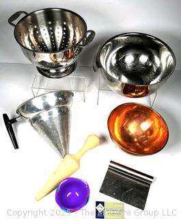 Group of Kitchenware Including Copper Mixing Bowl