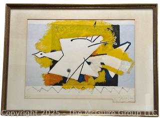 Framed Under Glass Color Lithograph Titled L’oiseau Jaune (The Yellow Bird) 1959 Pencil Signed and Numbered by Artist Georges Braque. 22" x 31"