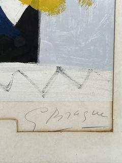 Framed Under Glass Color Lithograph Titled L’oiseau Jaune (The Yellow Bird) 1959 Pencil Signed and Numbered by Artist Georges Braque. 22" x 31"