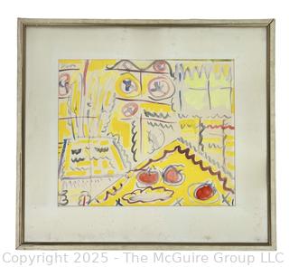 Framed Under Glass Paint On Paper Table Scene Signed by Artist MB. 21" x 23.5”