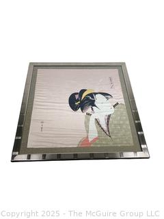 Framed Under Glass Silkscreen on Fabric of Geisha After Kitagawa Utamaro.  33" x 34"