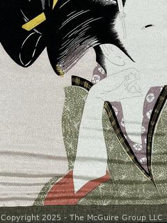 Framed Under Glass Silkscreen on Fabric of Geisha After Kitagawa Utamaro.  33" x 34"