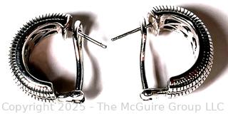 Judith Ripka Sterling Silver Half Hoop Omega Back Earrings