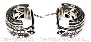 Judith Ripka Sterling Silver Half Hoop Omega Back Earrings