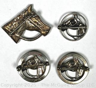Four (4) Sterling Silver Horse Head Brooches Including Beau