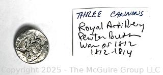 Royal Artillery Three Cannon Pewter Uniform Button, War of 1812.