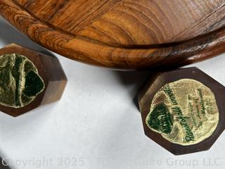 Group of Serving Items Including Wooden Bowls, Mytlewood Shakers and Mid Century Jens Quistgaard Dansk Round Tray