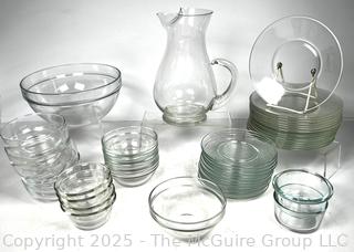 Clear Glass Bowls, Cocktail Pitcher, Dinner and Luncheon Plates and Mixing Bowl
