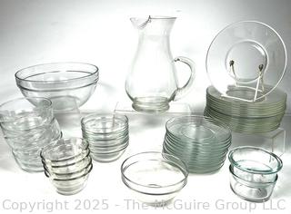 Clear Glass Bowls, Cocktail Pitcher, Dinner and Luncheon Plates and Mixing Bowl
