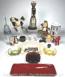 Decorative Items Including TEKT of USSR Pottery Figure, Hillary Clinton Presidential Campaign Shot Glasses, Elizabeth Arden Candle 