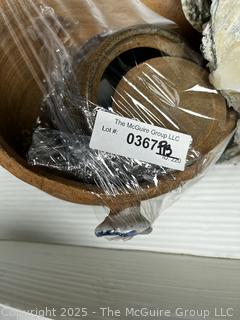 Pottery Hanging Planter, Canister and Pin Dish and Oyster Shell Candle
