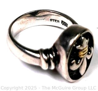 Sterling Silver Ann King Fleur De Lis Ring with 18kt Gold Decoration

