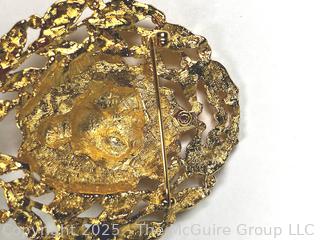 Nine (9) Gold Tone Costume Jewelry Brooches, Some Signed