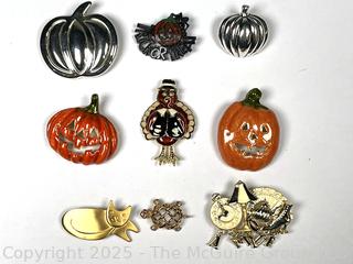 Nine (9) Costume Jewelry Holiday Themed Brooches