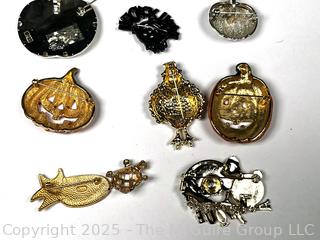 Nine (9) Costume Jewelry Holiday Themed Brooches