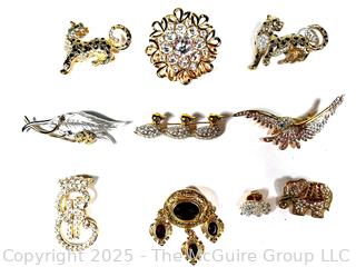 Ten (10) Rhinestone Costume Jewelry Brooches