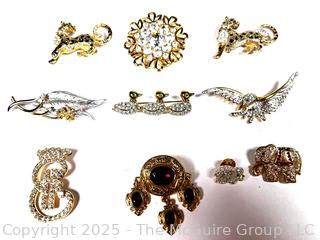 Ten (10) Rhinestone Costume Jewelry Brooches