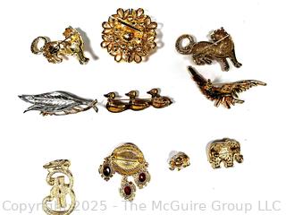 Ten (10) Rhinestone Costume Jewelry Brooches