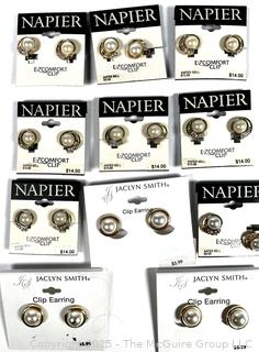 Eleven (11) Pairs of Clip on Earrings Including Napier, New on Card