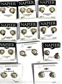 Eleven (11) Pairs of Clip on Earrings Including Napier, New on Card