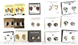 Fifteen (15) Pairs of Clip on Earrings Including Napier, New on Card