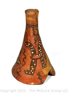 Pre-Columbian Mayan Mesoamerican Painted Terra Cotta Clay Vessel with Damage.  9" tall.