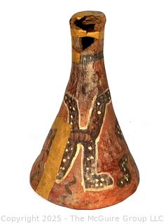 Pre-Columbian Mayan Mesoamerican Painted Terra Cotta Clay Vessel with Damage.  9" tall.
