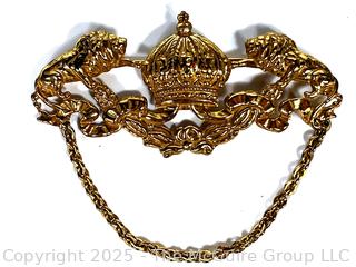 Miriam Haskell Gilt Double Lion Crown Brooch 