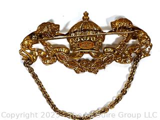 Miriam Haskell Gilt Double Lion Crown Brooch 