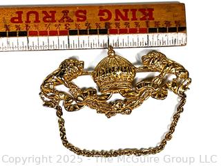 Miriam Haskell Gilt Double Lion Crown Brooch 