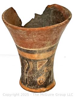Pre-Columbian Mayan Mesoamerican Painted Terra Cotta Clay Partial Vessel.