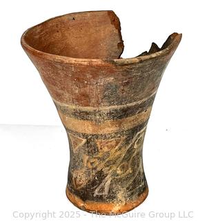 Pre-Columbian Mayan Mesoamerican Painted Terra Cotta Clay Partial Vessel.