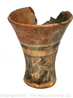 Pre-Columbian Mayan Mesoamerican Painted Terra Cotta Clay Partial Vessel.