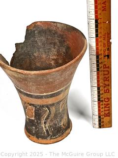 Pre-Columbian Mayan Mesoamerican Painted Terra Cotta Clay Partial Vessel.