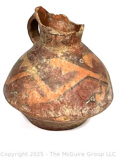 Pre-Columbian Mayan Mesoamerican Painted Terra Cotta Fired Clay Pot with Handle. 