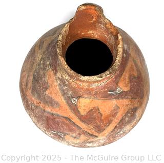 Pre-Columbian Mayan Mesoamerican Painted Terra Cotta Fired Clay Pot with Handle. 